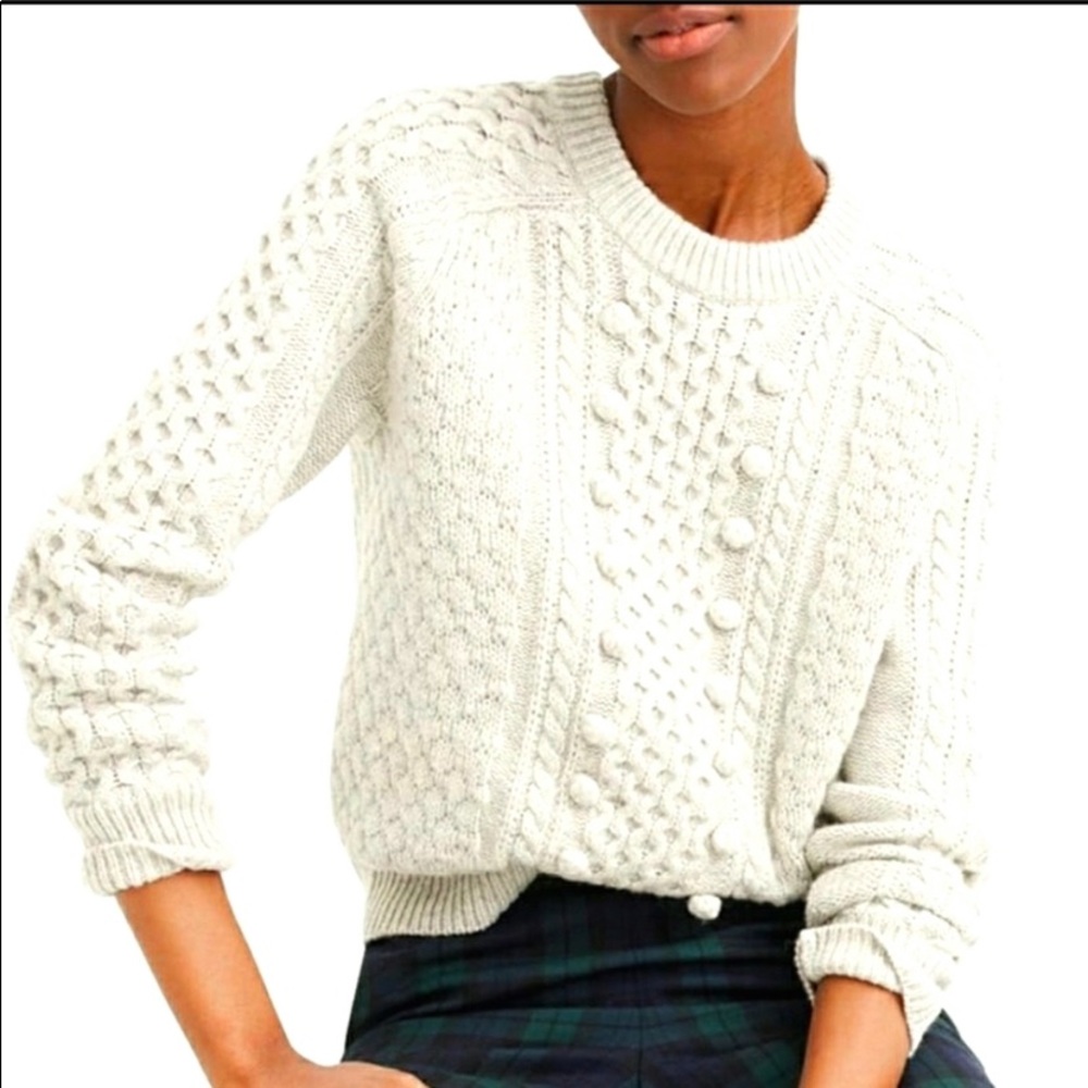 J. Crew white wool mix Pom Pom sweater S